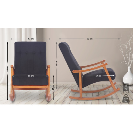 Poltrona a dondolo in velluto Saltillo noce/nera